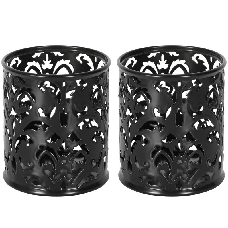 EasyPAG Black Pen Holder for Desk, 2 Pack Round Pen Organizer, Brush Holder for Vanity, Metal Pencil Cup Organizer for Home, Office, Classroom, School - Image 1